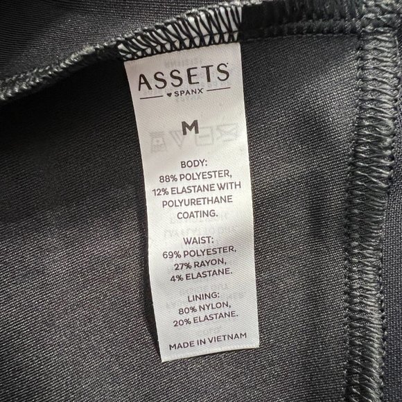 ASSETS by SPANX Faux Leather Shaping Leggings M Very Black Skinny Womens New - Picture 7 of 9
